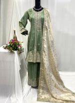 Shimmer Silk Green Wedding Wear Embroidery Work Readymade Plazzo Suit
